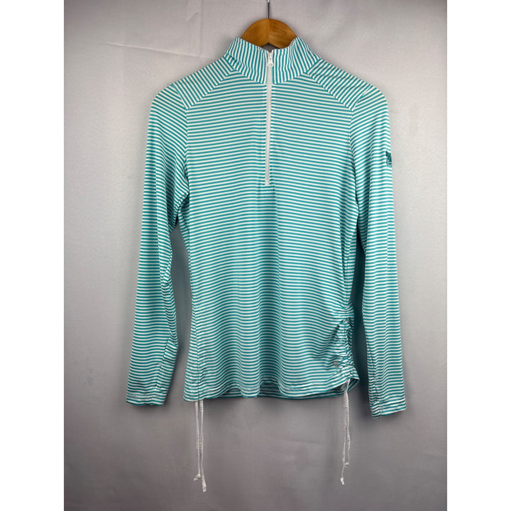 Straight Down Performance PGA West Womens Quarter-Zip Pullover Top S Blue/White Striped