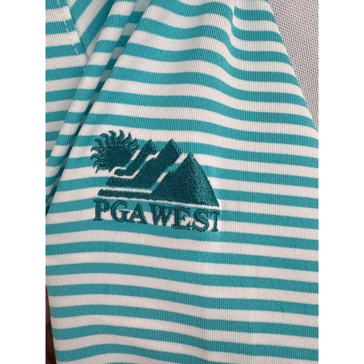 Straight Down Performance PGA West Womens Quarter-Zip Pullover Top S Blue/White Striped