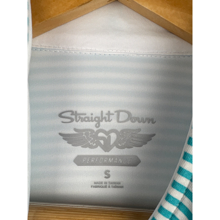 Straight Down Performance PGA West Womens Quarter-Zip Pullover Top S Blue/White Striped