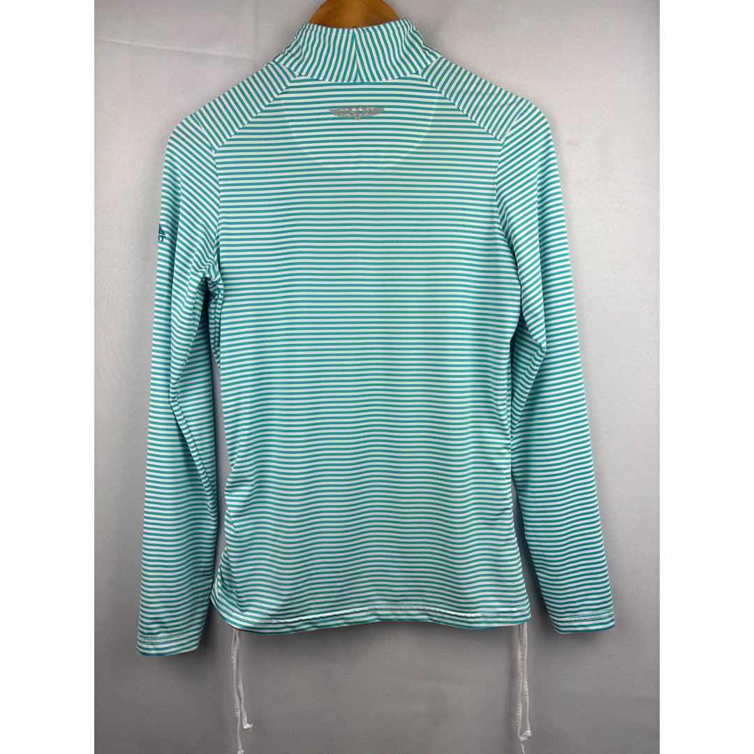 Straight Down Performance PGA West Womens Quarter-Zip Pullover Top S Blue/White Striped
