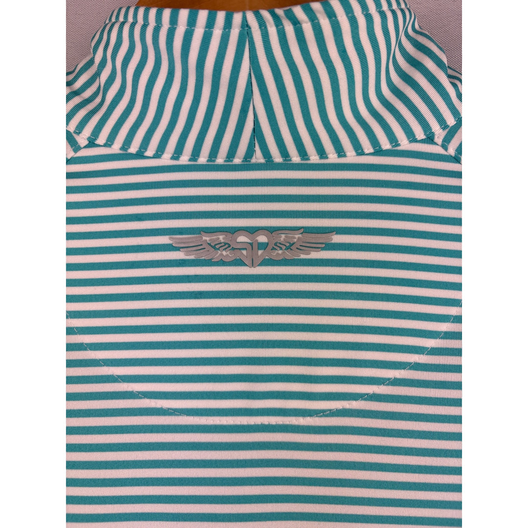 Straight Down Performance PGA West Womens Quarter-Zip Pullover Top S Blue/White Striped
