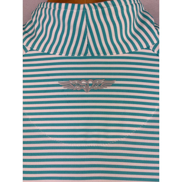 Straight Down Performance PGA West Womens Quarter-Zip Pullover Top S Blue/White Striped
