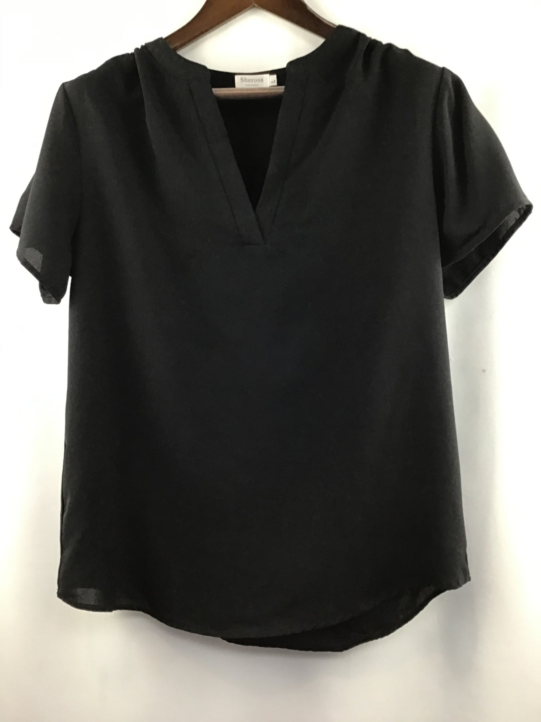 Women’s Sherosa Black Short Sleeved V-Neck Tunic Blouse Size Large