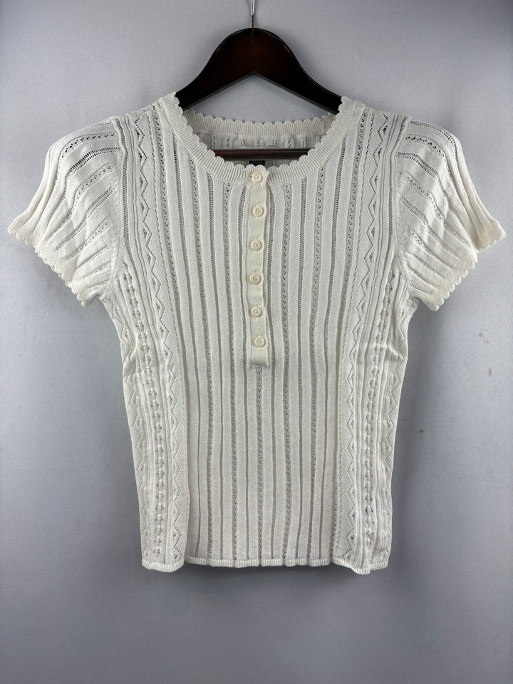 Women’s American Eagle Medium White Knit Short Sleeve 3/4 Button Shirt