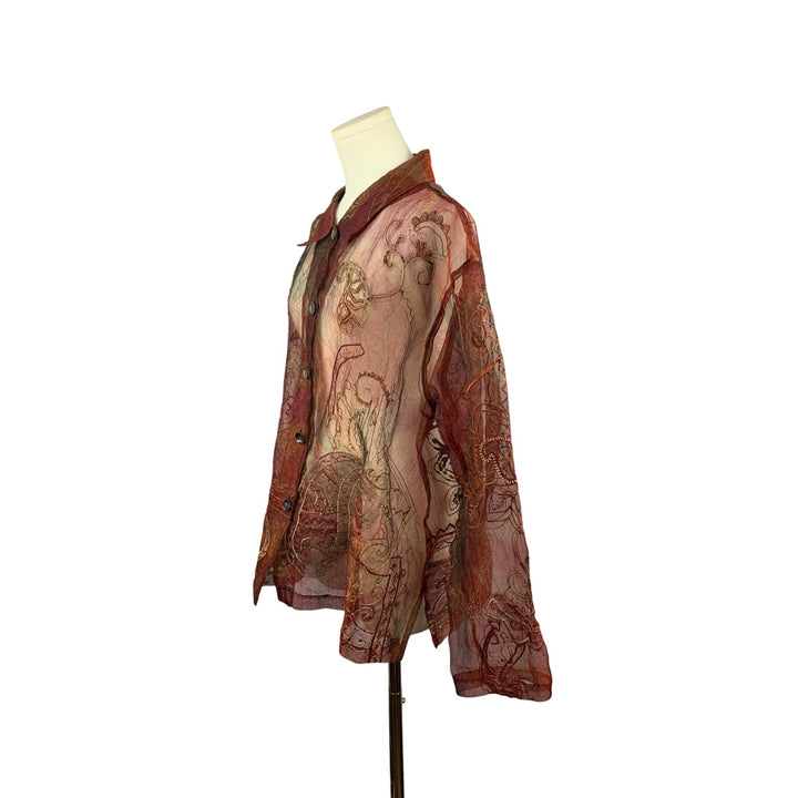 Chicos Sheer Embroidered Button-Up Jacket Size 3