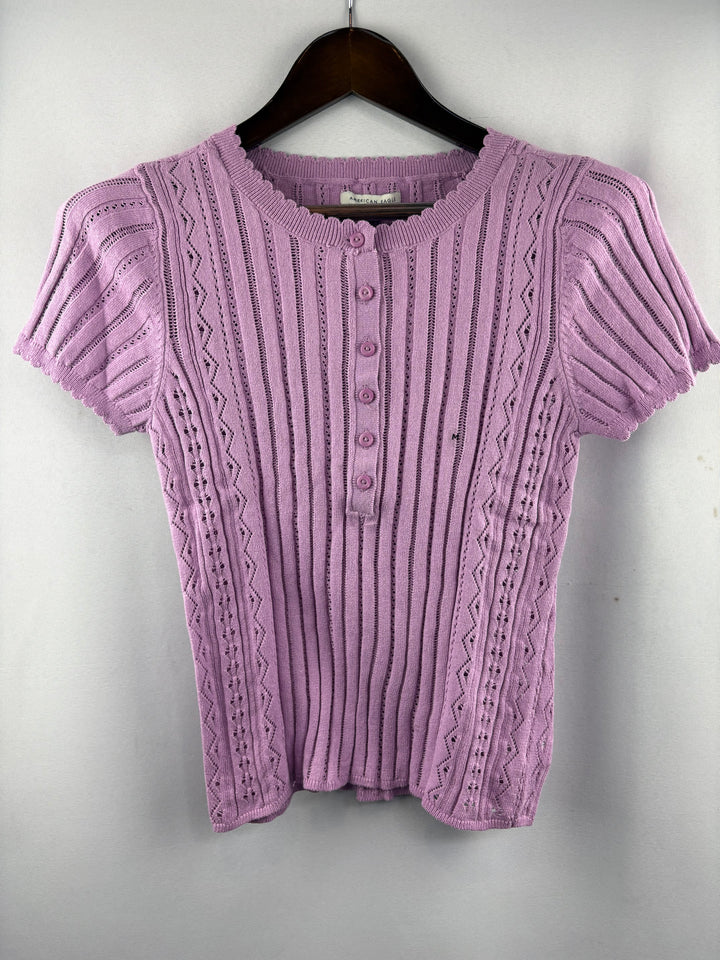 Women’s American Eagle Medium Lilac Knit Short Sleeve 3/4 Button Shirt