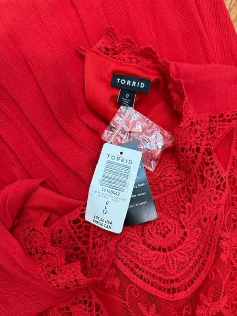 Torrid Red Crinkle Gauze Crochet Tank Midi Dress SzL(12) NWT