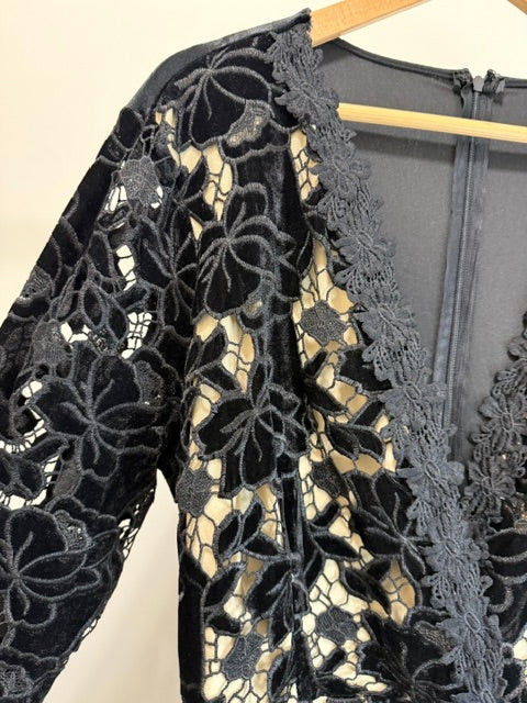 Venus Black Velour &amp; Lace Bell Sleeve Romper SzXL