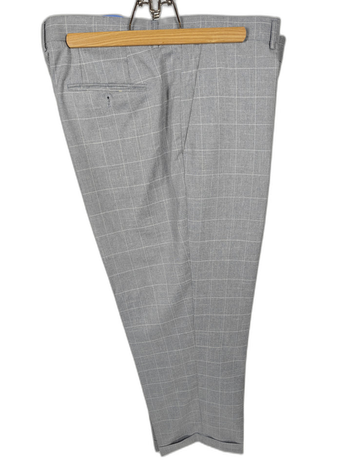 Lineage Men's Gray Windowpane 2 Piece Suit 42R Blazer & Dress Pants Stretch Classic Fit