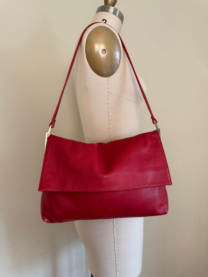 Calvin Klein Vintage Red Leather Shoulder Bag Minimalist 90s Y2K