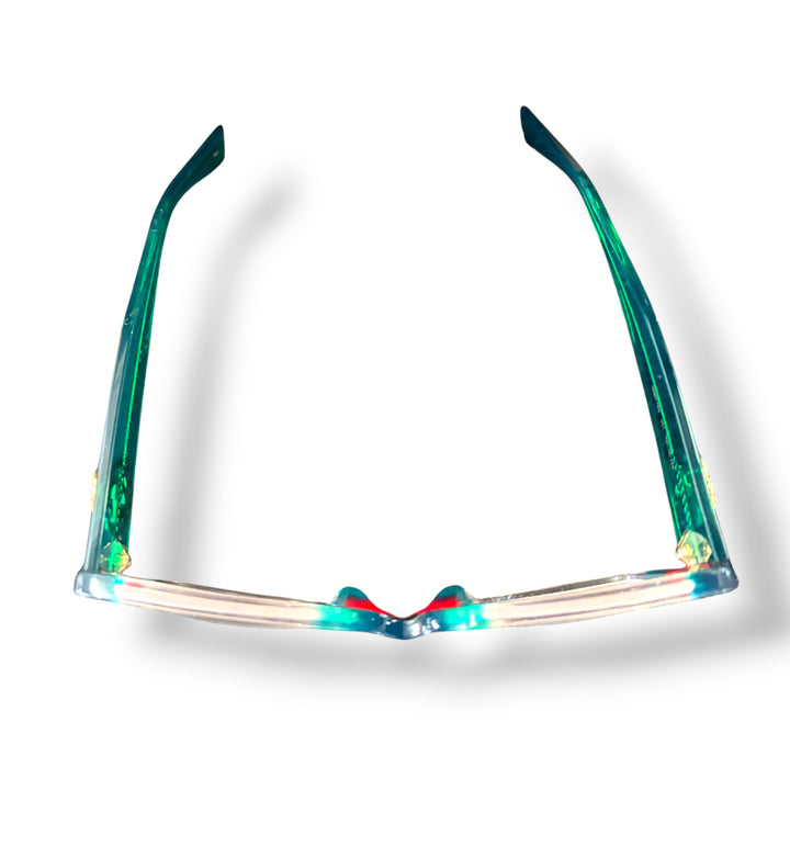 Gucci Oversized Square Web Stripe Sunglasses Green Red Clear Gold Logo
