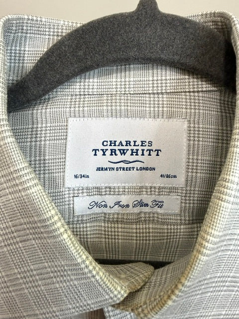 Charles Tyrwhitt Non‑Iron Slim Fit Windowpane Shirt SzL(16/34)