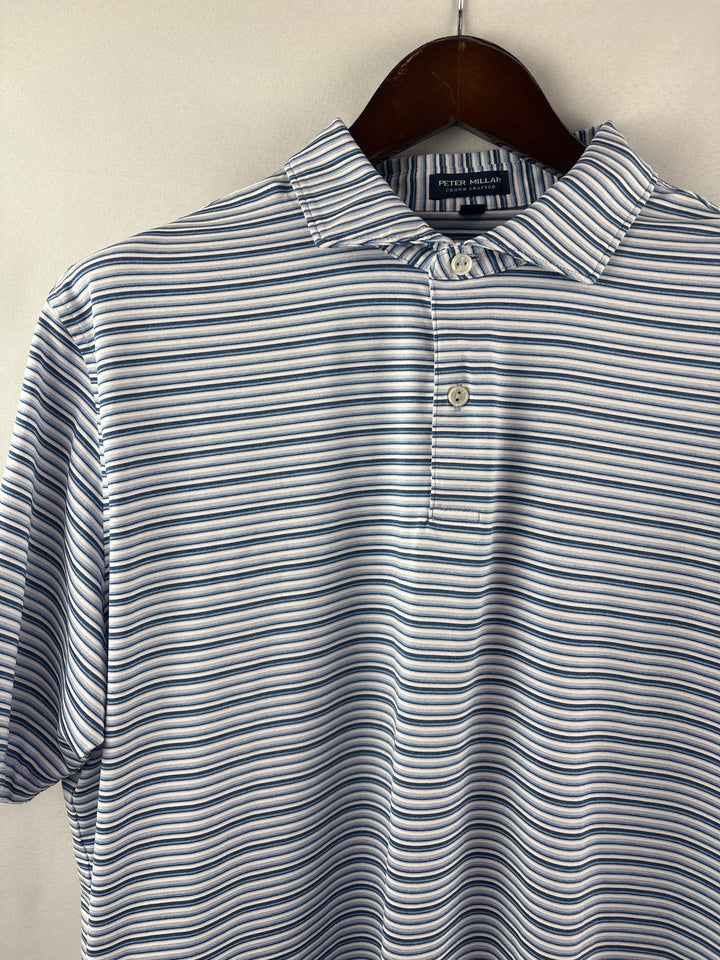 Men’s Peter Millar XL Blue &amp; White Striped Golf Polo