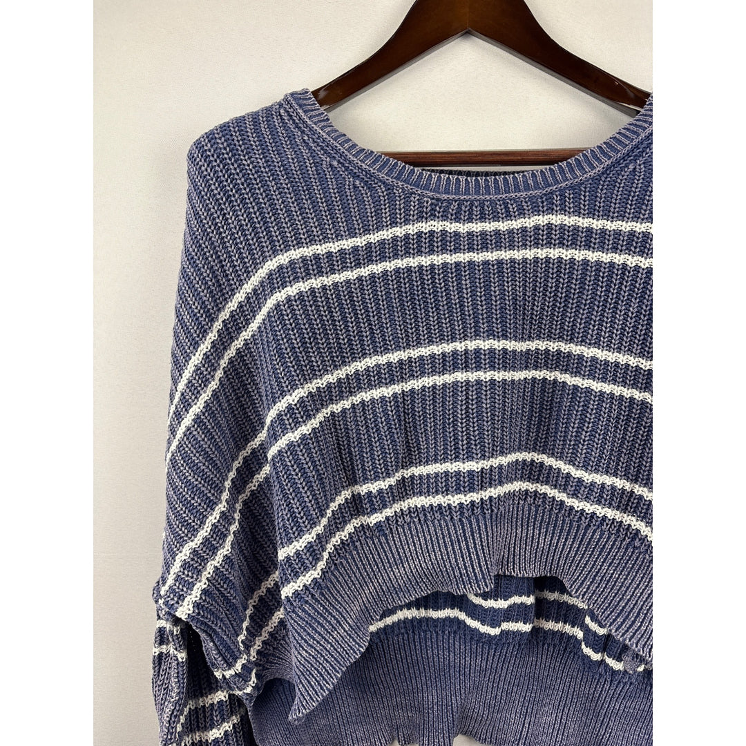 Women’s Miss Love Large Cropped Blue & White Striped Sweater