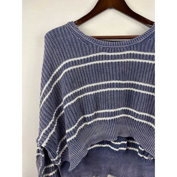 Women’s Miss Love Large Cropped Blue & White Striped Sweater