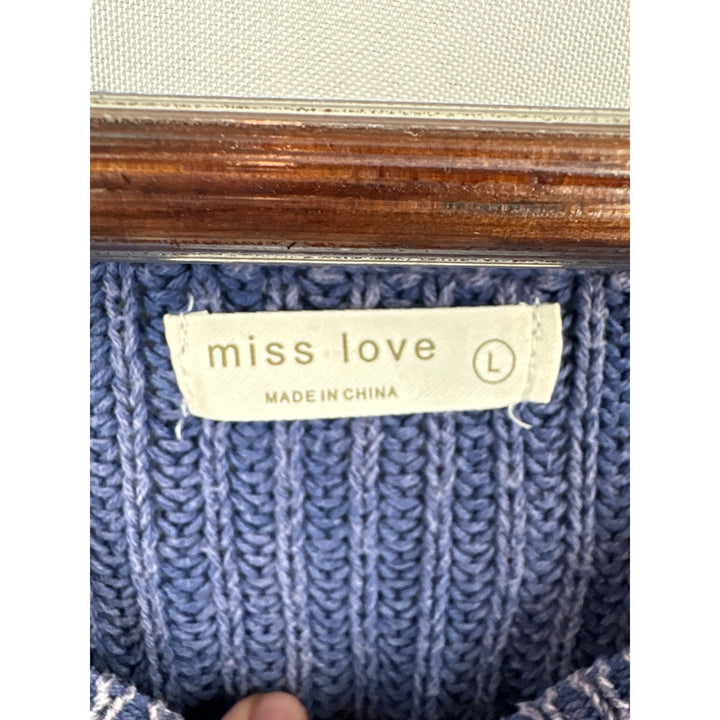 Women’s Miss Love Large Cropped Blue & White Striped Sweater