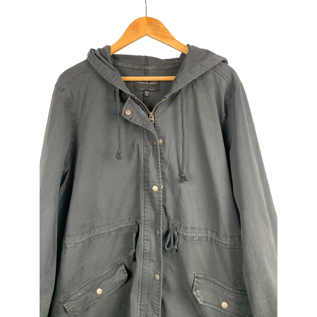 Lucky Brand XL Gray Hooded Jacket With Snap Closures & Pockets