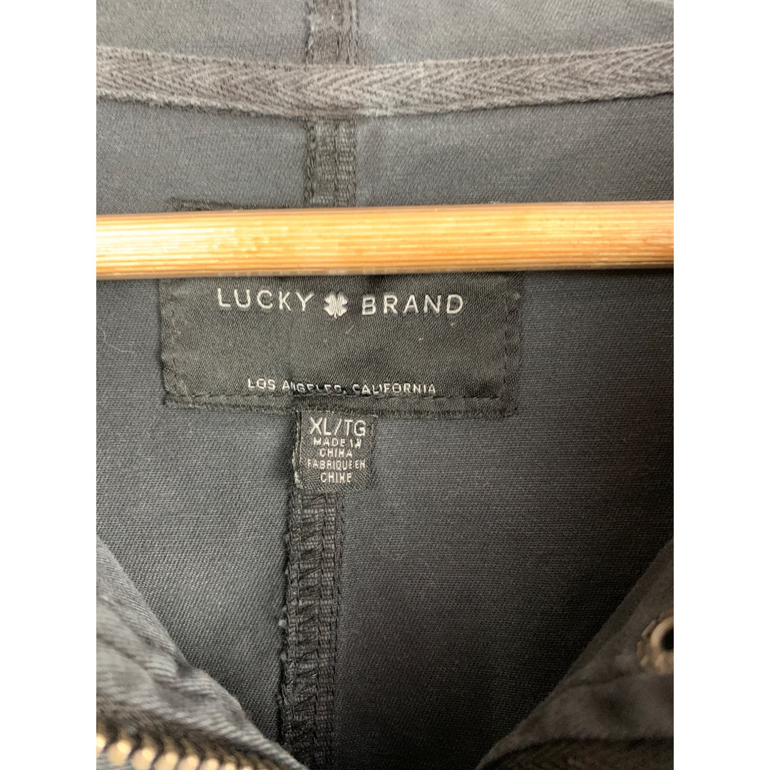 Lucky Brand XL Gray Hooded Jacket With Snap Closures & Pockets
