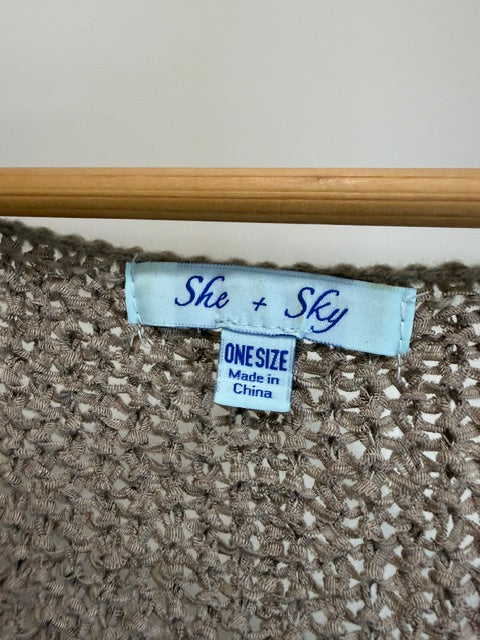 She + Sky Oversized V‑Neck Sweater - Taupe – One Size