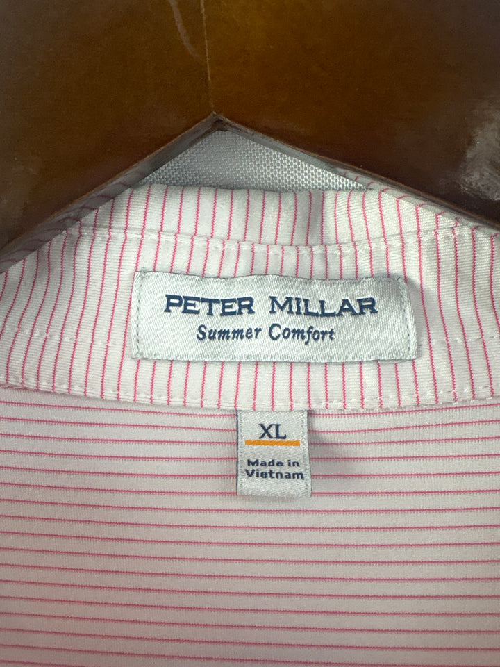 Men’s Peter Millar XL White Golf Polo w/ Pink Pinstripes