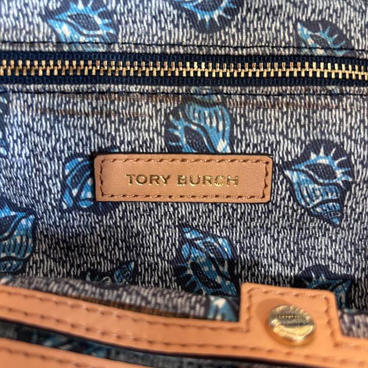 Tory Burch Knotted Whale Beach/Pool Tote Handbag Purse Blue Canvas Nautical Preppy Whimsical Vacatio