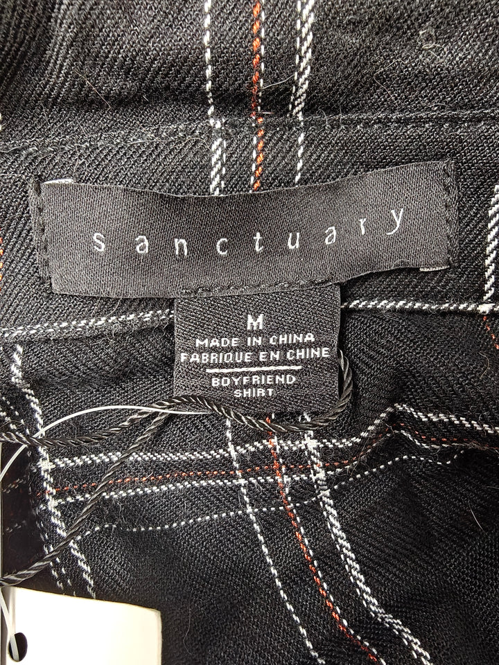 Women’s Sanctuary Boyfriend Shirt Black Plaid Medium NWT
