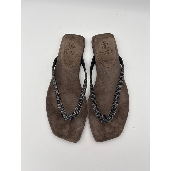 Women’s Brunello Cucinelli Size 6 Suede Flip Flop w/ Sparkly Strap