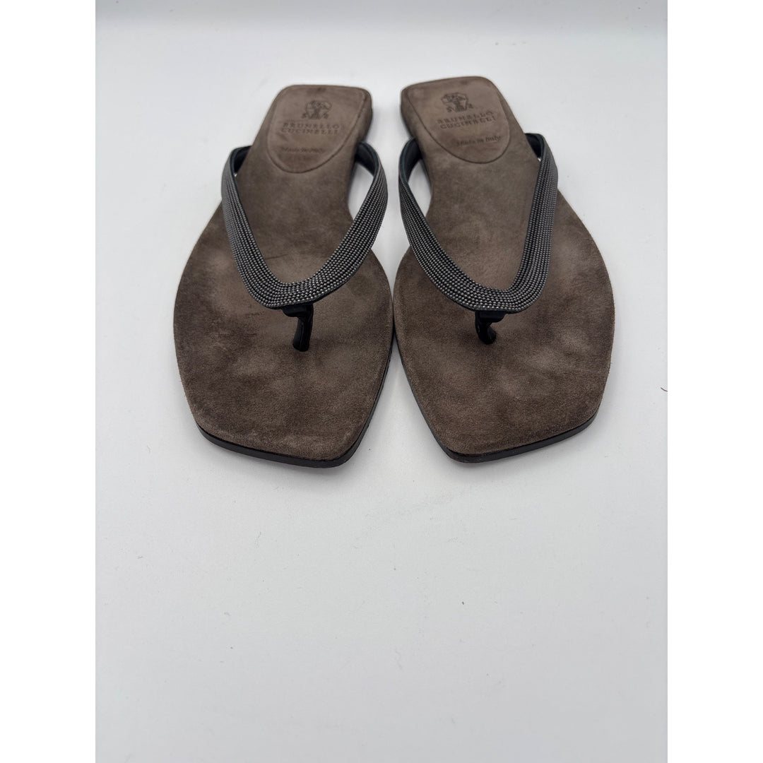Women’s Brunello Cucinelli Size 6 Suede Flip Flop w/ Sparkly Strap
