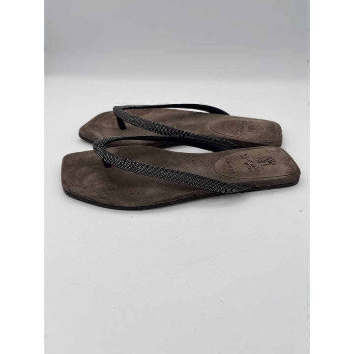 Women’s Brunello Cucinelli Size 6 Suede Flip Flop w/ Sparkly Strap