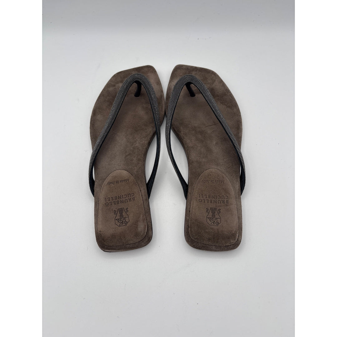 Women’s Brunello Cucinelli Size 6 Suede Flip Flop w/ Sparkly Strap