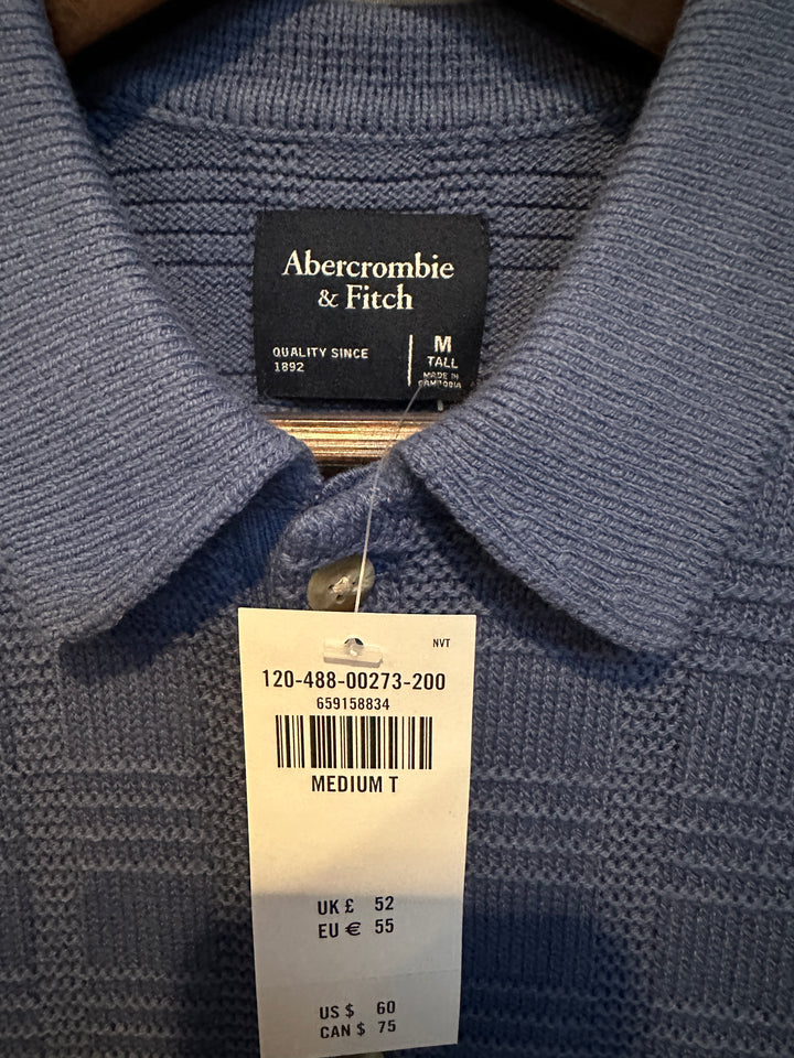 Men’s Abercrombie Slate Blue Cable Knit Polo Size M