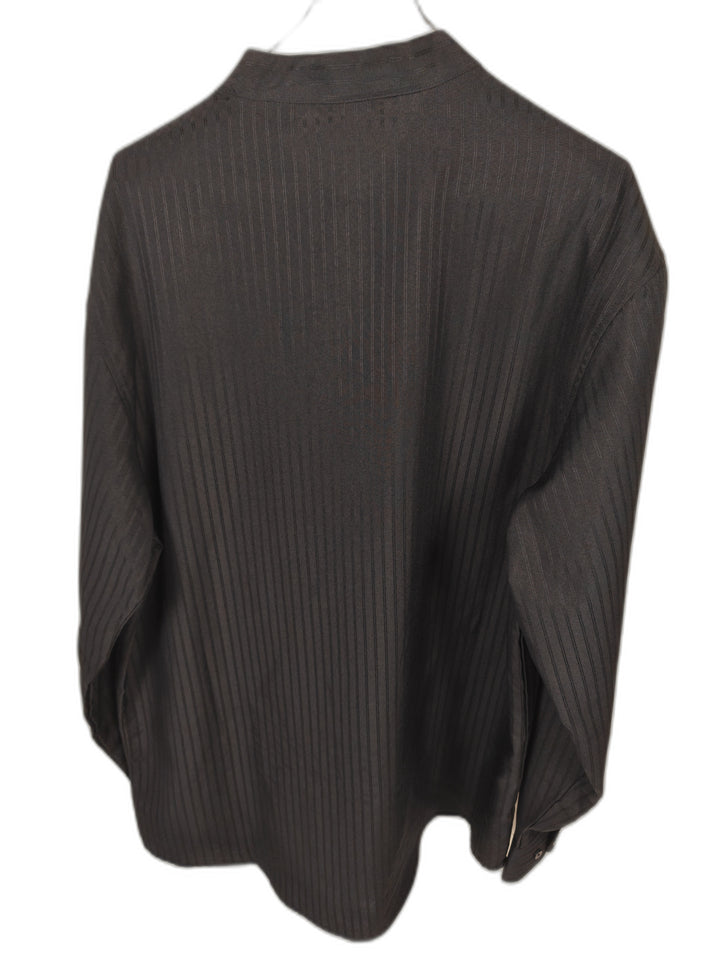 Trust Men's XXL Black Banded Collar Dress Shirt Long Sleeve Textured Stripe Casual Button Up