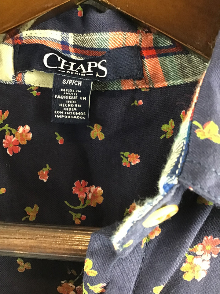 Women’s Chaps Floral Navy Button Down Blouse Size Small