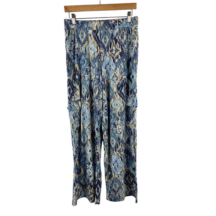 D&Co. Beach Womens Ikat Patterned Wide-Leg Pants S Blue & Beige Cotton & Rayon