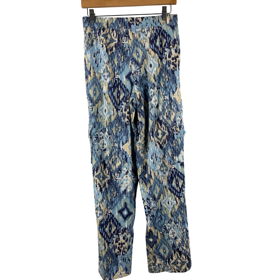 D&Co. Beach Womens Ikat Patterned Wide-Leg Pants S Blue & Beige Cotton & Rayon