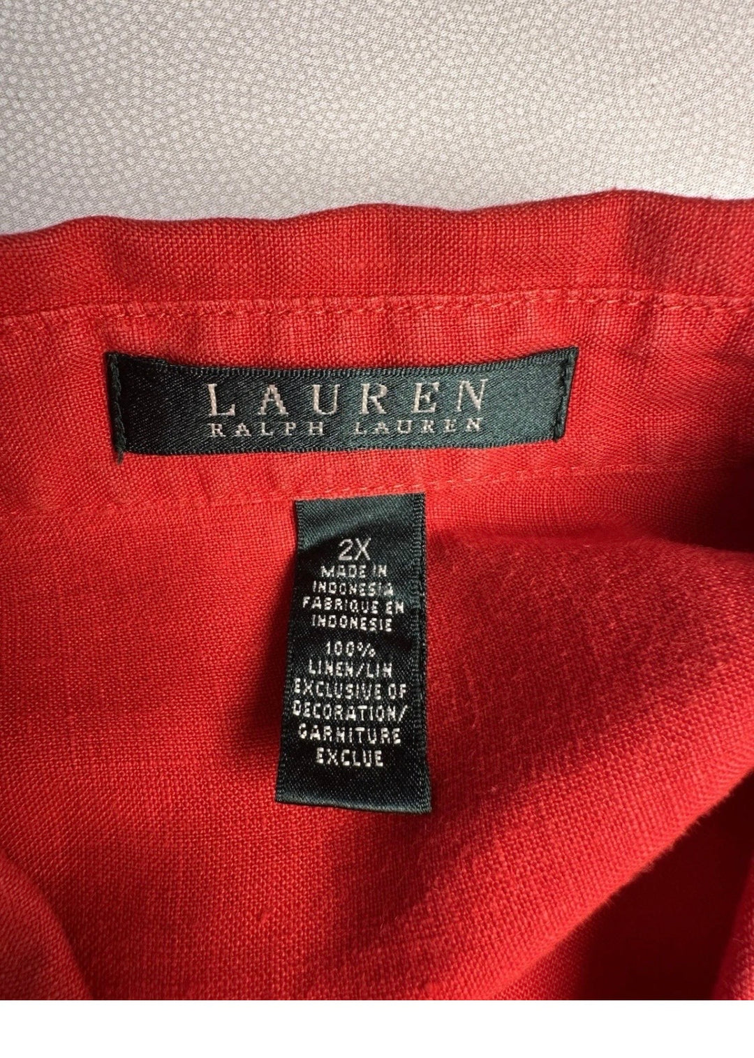 Lauren Ralph Lauren 100% Linen Red Button Up Shirt Womens 2X Roll Tab