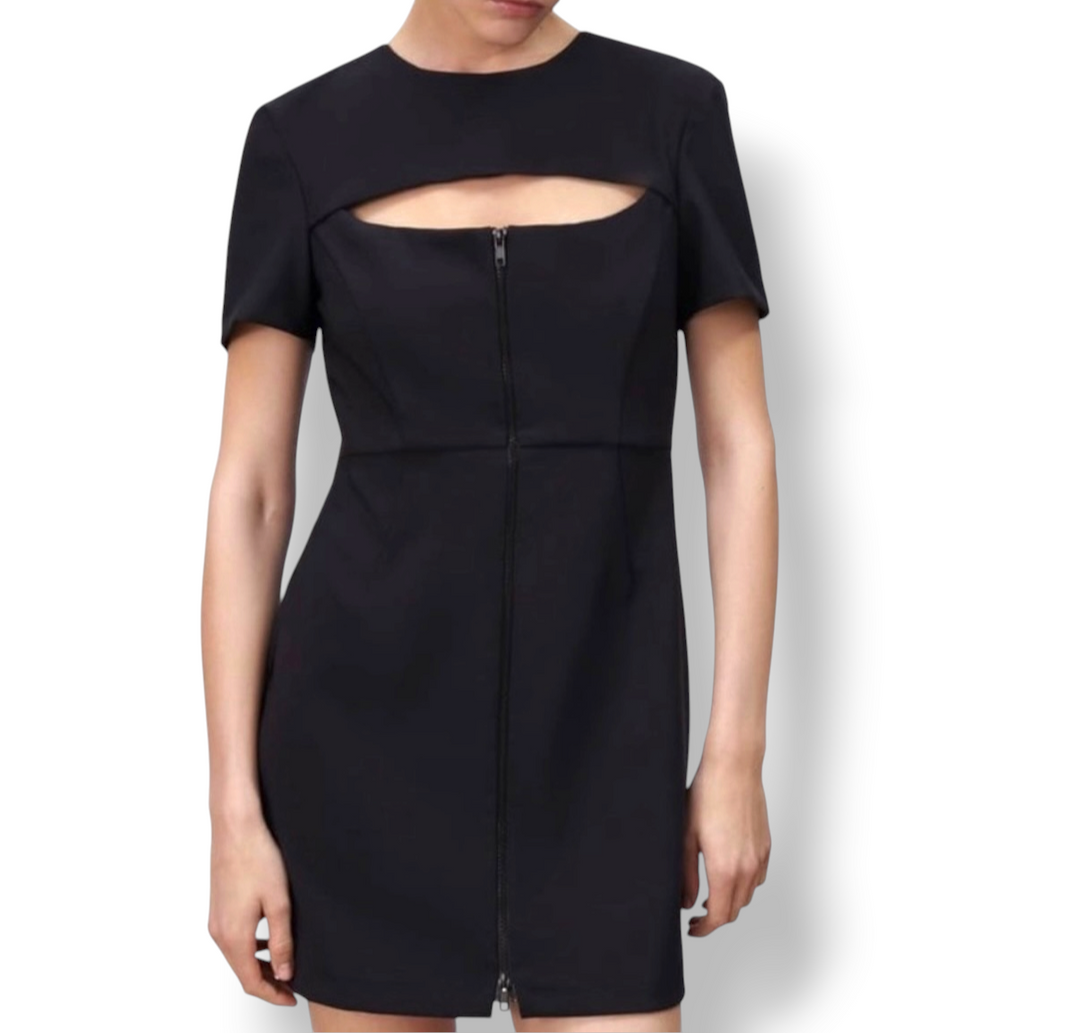 Zara Black Cutout Bodycon Mini Dress Size M NWT Front Zip Cocktail Party Going Out