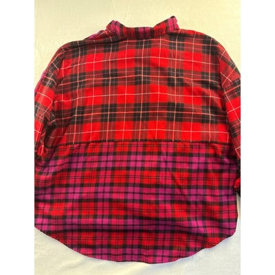 Plaid Button-Down Shirt By Studio Park Size 2X Red & Pink Checkered Pattern