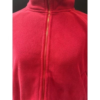 Red Fleece Zip-Up Jacket For Women Size L Polyester Cotton Blend Machine Washable