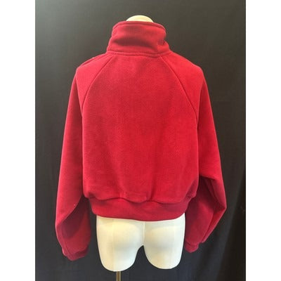 Red Fleece Zip-Up Jacket For Women Size L Polyester Cotton Blend Machine Washable