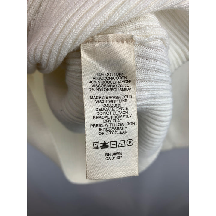 DKNY Jeans Womens White Ribbed V-Neck Long Sleeve Sweater Size S