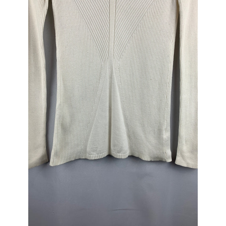 DKNY Jeans Womens White Ribbed V-Neck Long Sleeve Sweater Size S