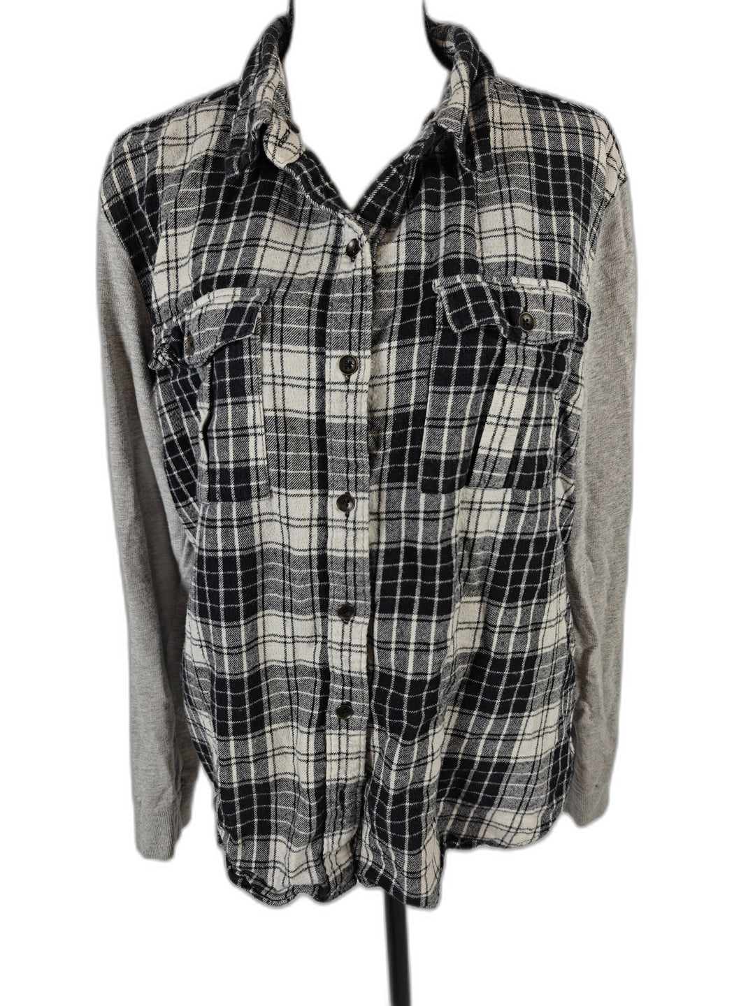 Womens Forever 21 Flannel Shirt Black White Gray Size M