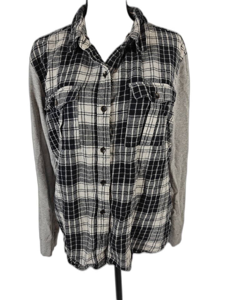 Womens Forever 21 Flannel Shirt Black White Gray Size M