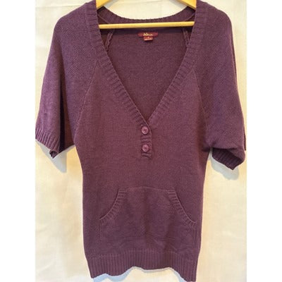 Julie by Uno Eggplant Short Sleeve Sweater Deep V Neck Sz SM