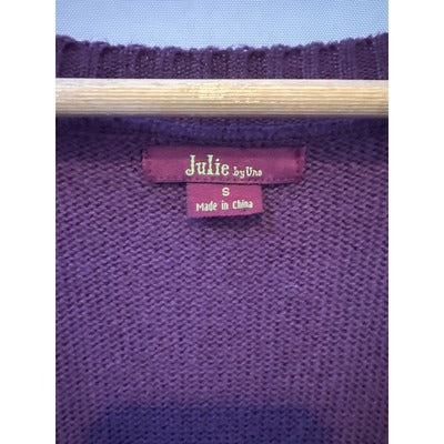 Julie by Uno Eggplant Short Sleeve Sweater Deep V Neck Sz SM