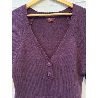 Julie by Uno Eggplant Short Sleeve Sweater Deep V Neck Sz SM