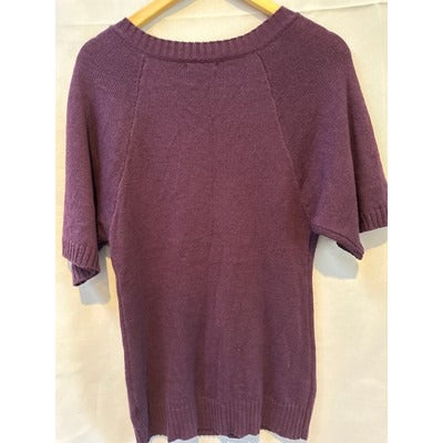 Julie by Uno Eggplant Short Sleeve Sweater Deep V Neck Sz SM