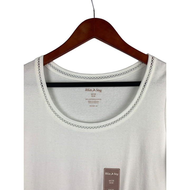 White Stag Womens Sleeveless Tank Top S (4-6) 100% Cotton White Made In Indonesia