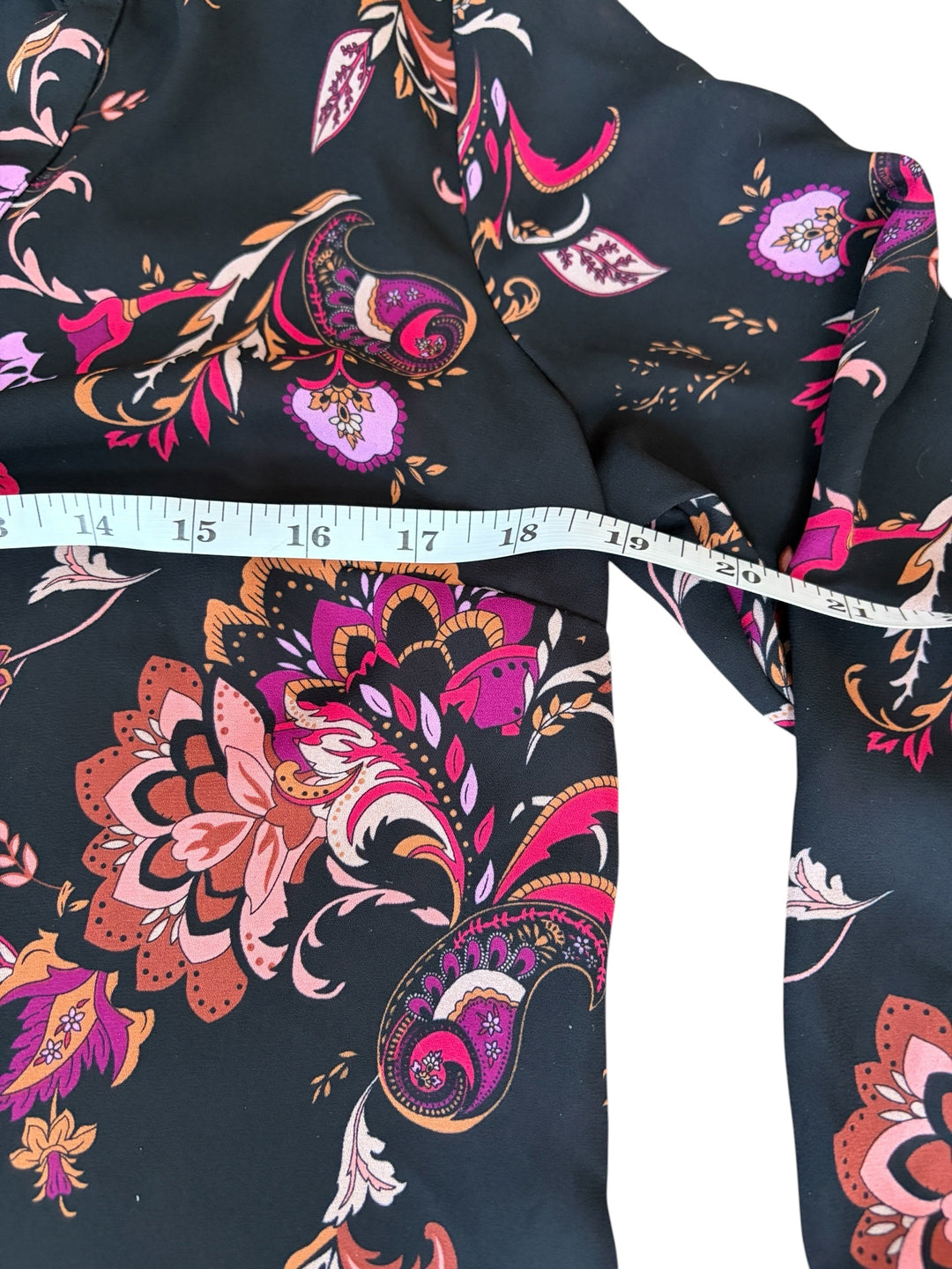 Liz Claiborne Women's Black & Pink Paisley Floral Long Sleeve Blouse, Size XS